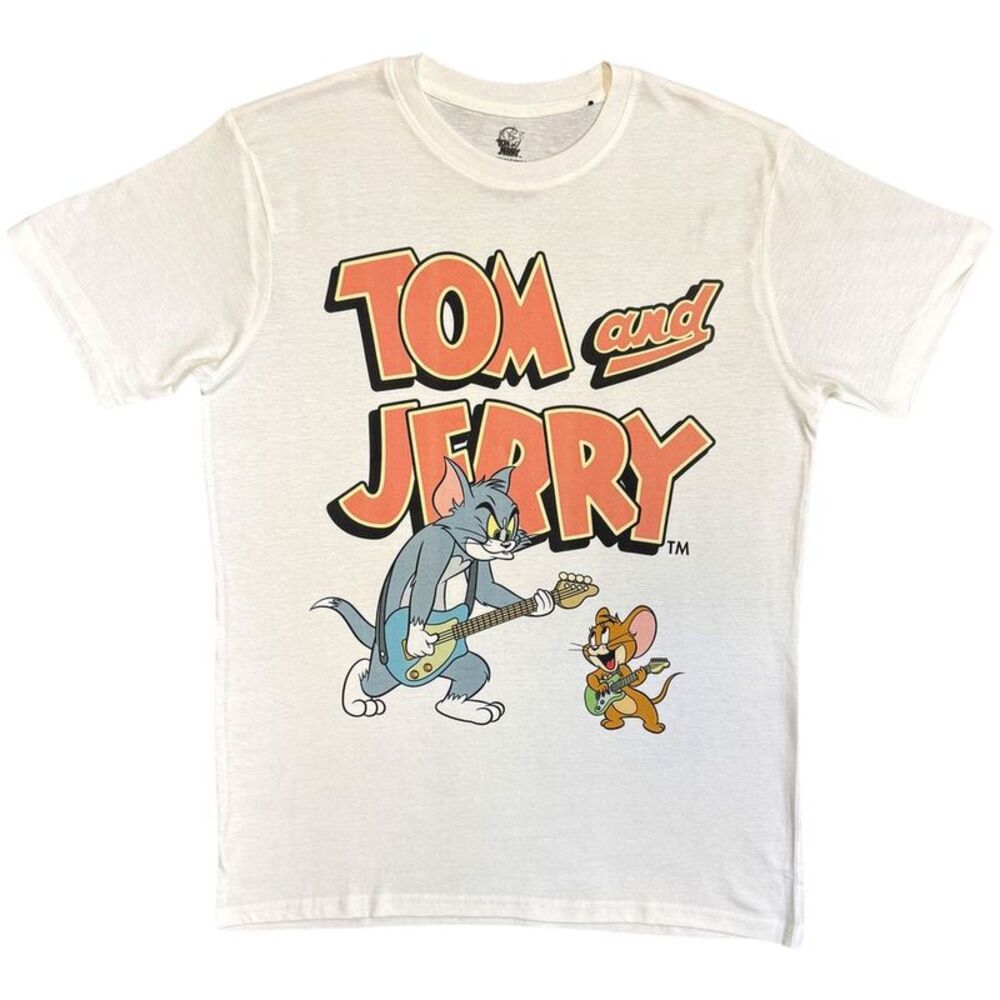 Tom & Jerry Unisex Adult Playing Guitar T-Shirt / White